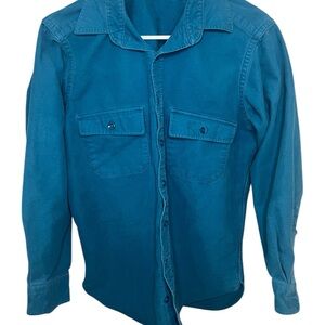 Vintage LL Bean Chamois Blue Button Down Flannel Shirt Cotton 15.5 USA Mens